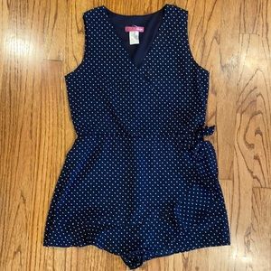 Girls Aqua Navy Blue Polk Dot Jumper